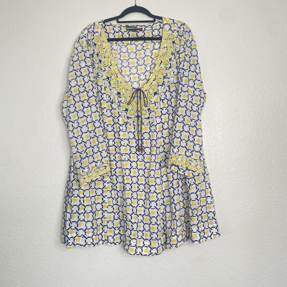Beaded Blue White Yellow Summer Dress/Swimsuit Cover Women's Size‎ 3XL